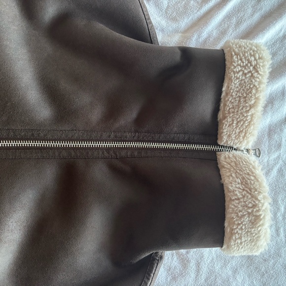 Mango faux leather shearling lined coat jacket brown cream zip size M NWT - Picture 7 of 11